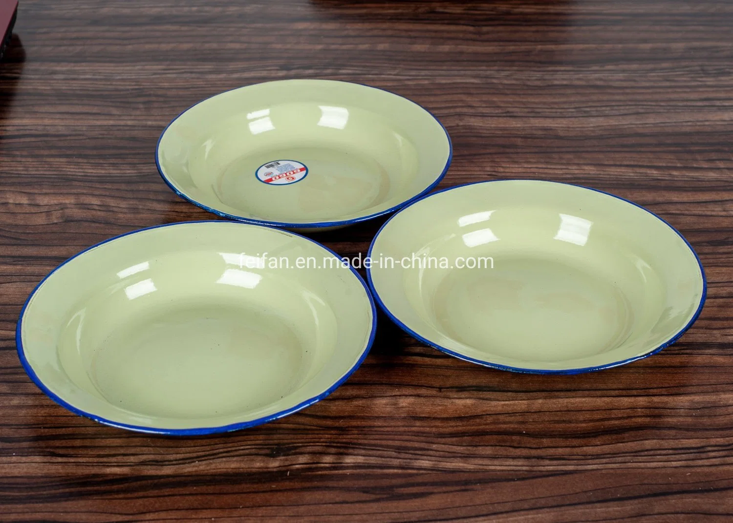 Enamel Rice/Soup Plate with Blue Rim