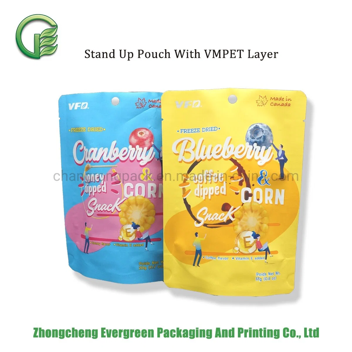 Food Packaging Bag Customized Printing on-The-Go Snack Dried Fruites Berries Sachet Hang-Holes Doypack Pouches