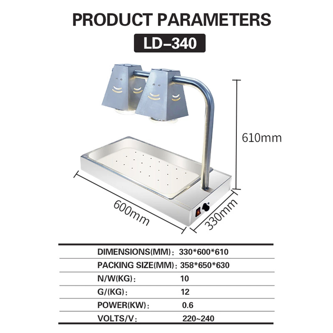 CE Proved, Catering Electric Table Stainless Steel Food Heating Lamps for Restaurant, Buffet Banquet, Infrared Dual Heads of Lamp