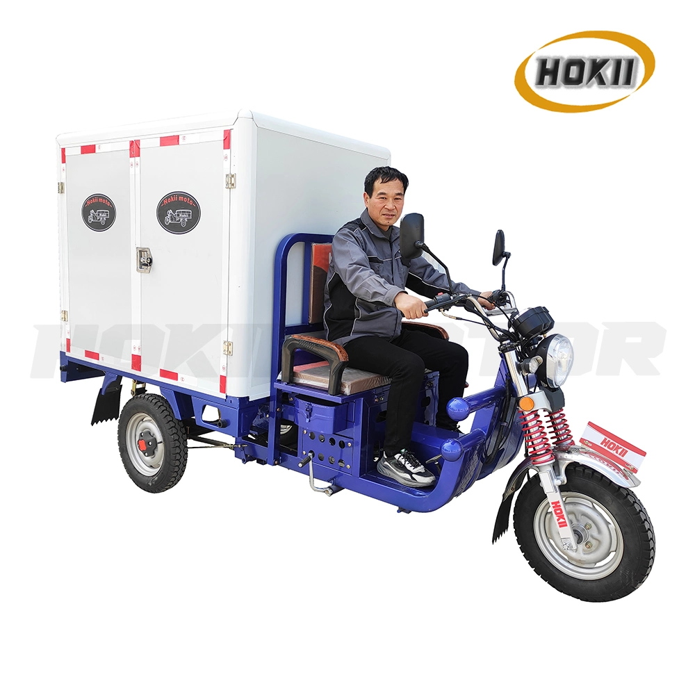 China Good Quality Hokii Motor Manufacturer Popular Model Hot Sale Gasoline Engine Mopeds Disabled Van Tricycle for Cargo Use