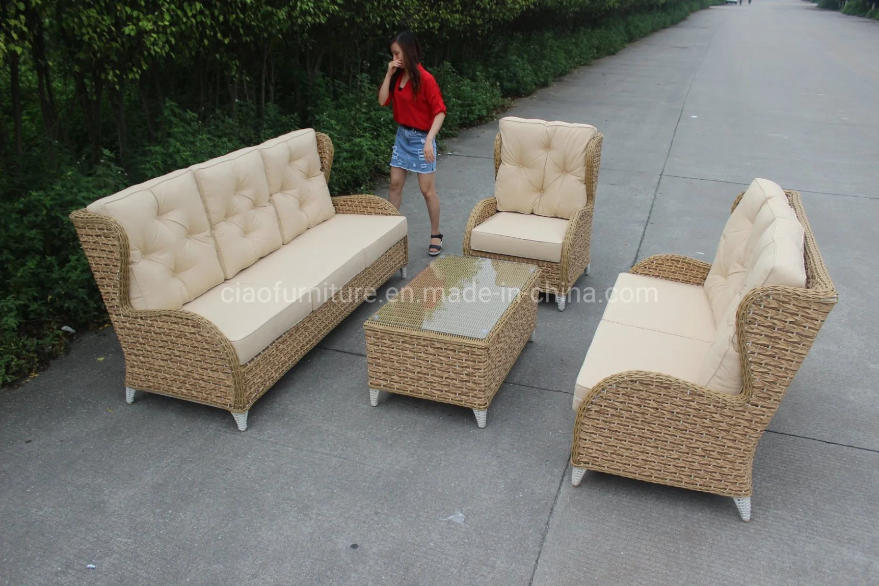 4PCS Beautiful Leisure Garden Hotel Rattan Sofa Set Outdoor Furniture