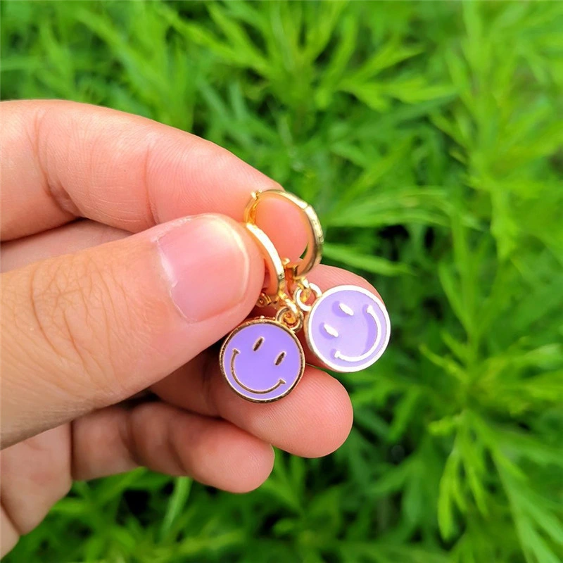 Fashion Korean Smile Face Dangle Earrings Women Girl Color Smile Cute Coin Round Earrings Party Jewelry Gift Accessories