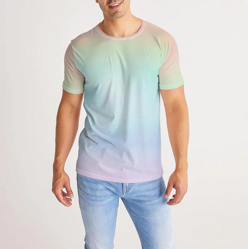 Premium Quality Soft Comfortable Cotton Muscle Fitness Gradient Rainbow Color Printed T Shirt