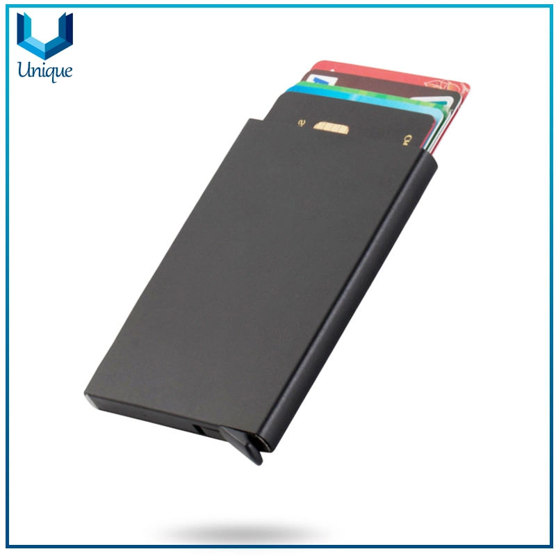 Available Stock Mobile Pop-up Card Cover Aluminum Alloy RFID Anti Theft Brushed Credit Card Cover, Custom Logo Metal Card Sleeve Wallet