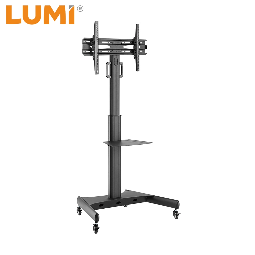 Modern Design Free-Tilting Height Adjustable Aluminum Rolling TV Stand with Wheels