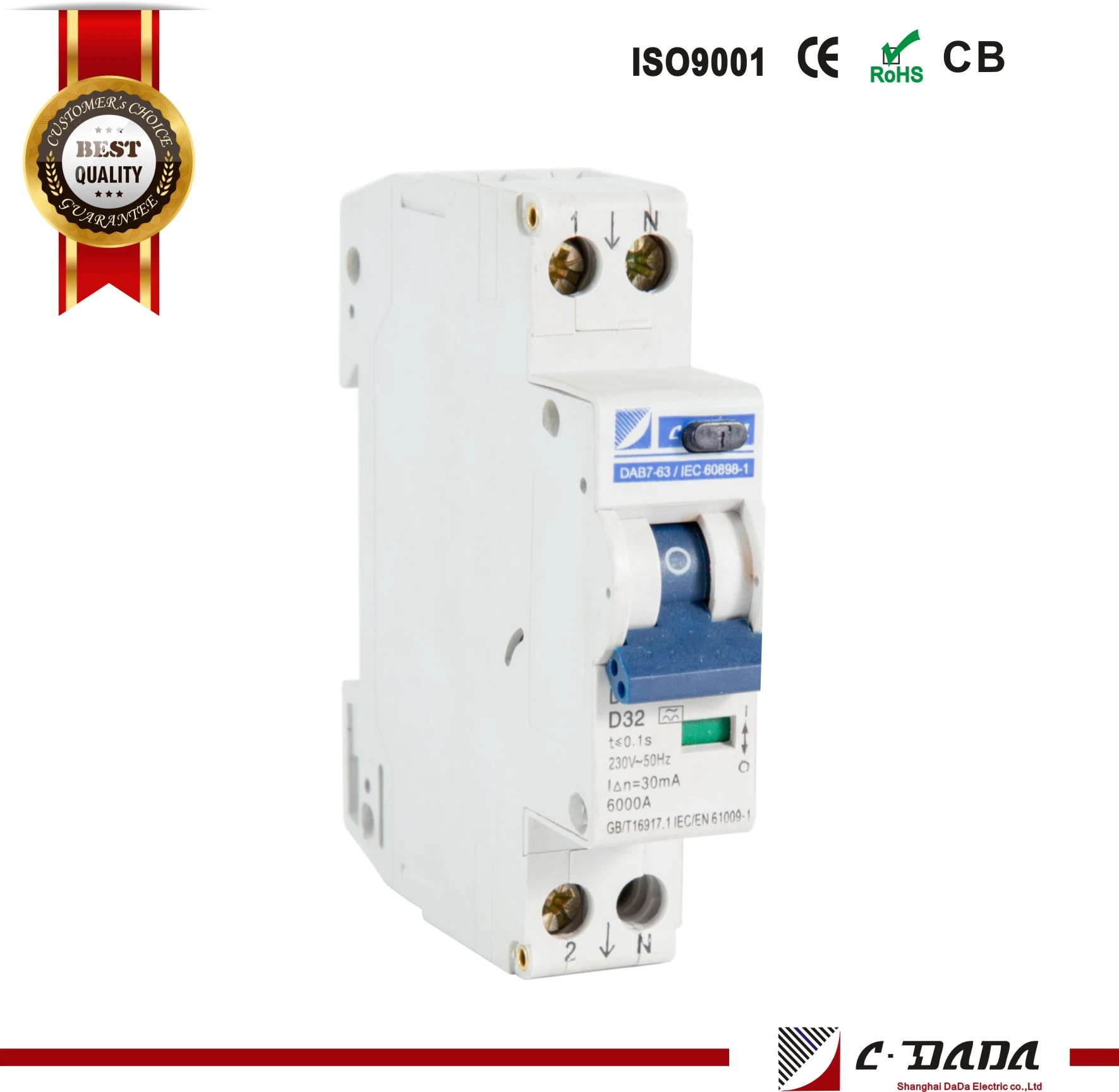 DAB7ln-40 Dpn 1p+N de 18mm 6ka RCBO