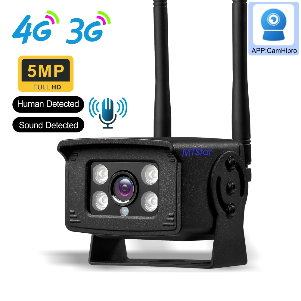 Alarma de detección de humanoides 3G/4G versión Micrófono incorporado altavoz audio bidireccional Impermeable IP66 5MP HD de visión nocturna a Color de 5MP de resolución de la cámara de red IP