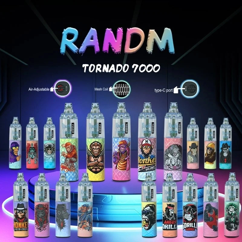 56 стандартных ароматизаторов оригинальный Randm Tornado 7000 puffs одноразовый обезьяны Перо, 2% и 5%, с мигающим RGB-баком, 850 мА/ч, тип C Одноразовый аккумулятор Mini E-Cigarette