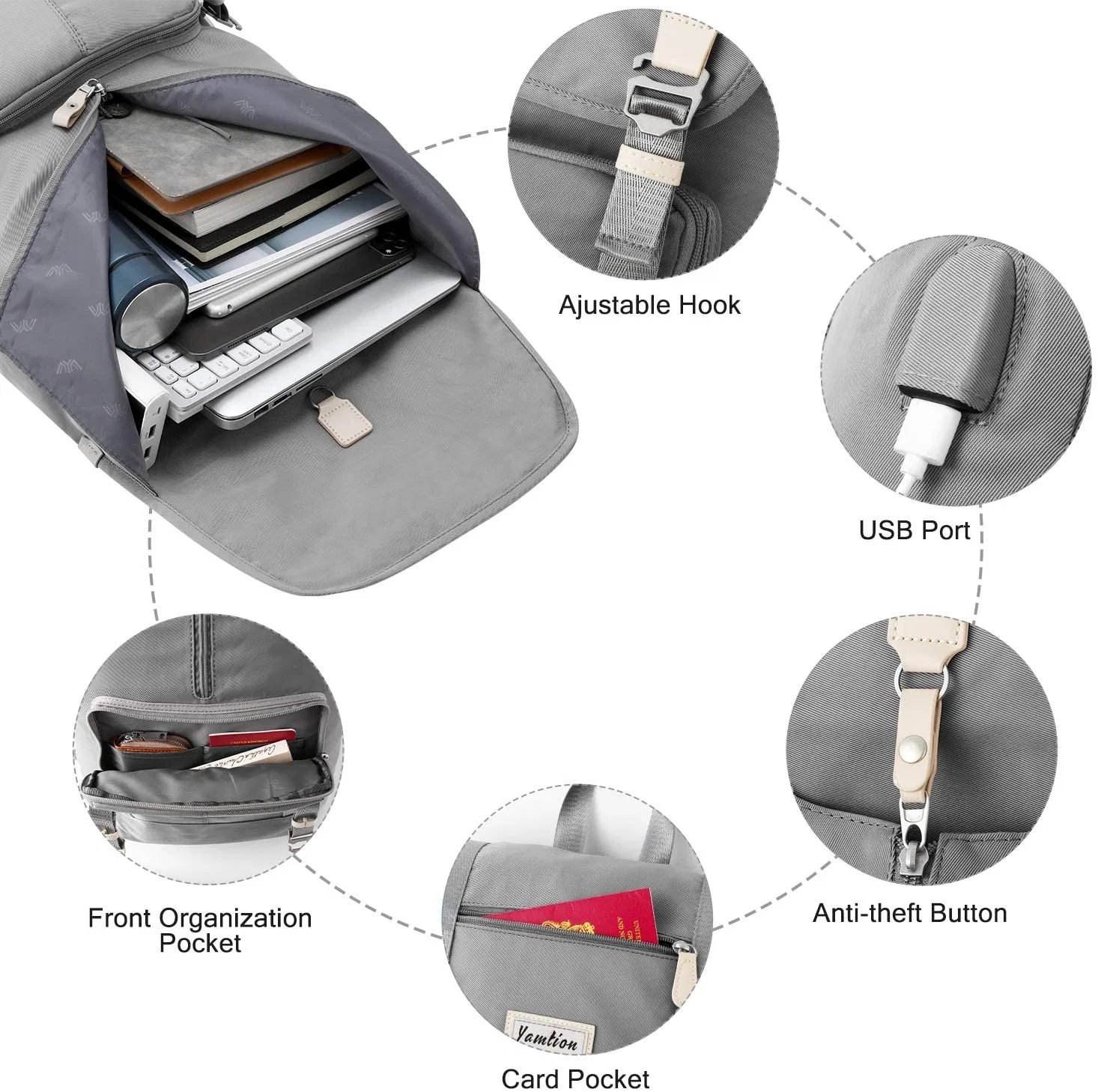 Mochila para computador portátil de 17 polegadas com porta de carregamento USB, mochila escolar