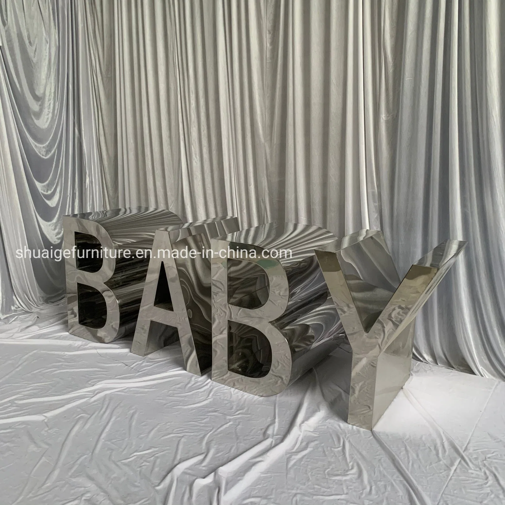 Modern Hotel Outdoor Wedding Furniture Decoration Silver Acrylic/ Stainless Steel Baby Letters