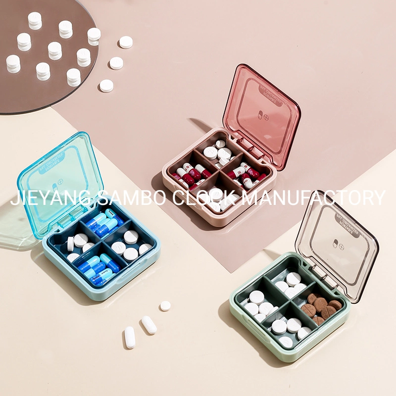 Glossy Mini Candy 4 Cells Daily Medical Plastic Jewelry Pill Box Portable