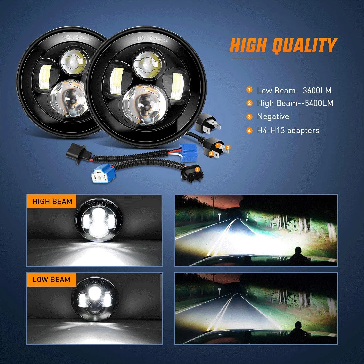 Universal 7'' LED Scheinwerfer H4 Abblendlicht rund Autos Lauflicht für Jeep JK Tj Lj CJ Lada Niva 4X4