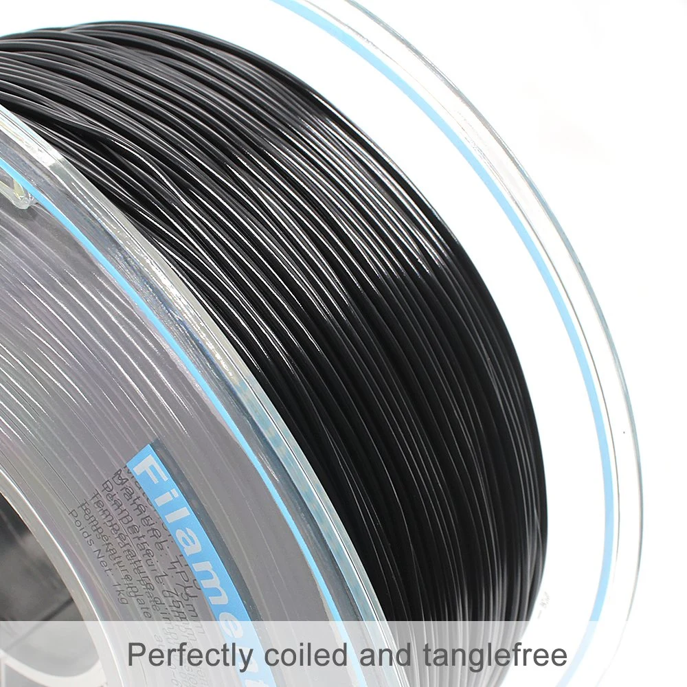 ISO9001 Verified Factory Wholesale/Supplier 3D Printers 95A TPU Flexible Filaments Extremely Durable Good Printability 3D Printing Materials Black TPU 1.75mm 1000g