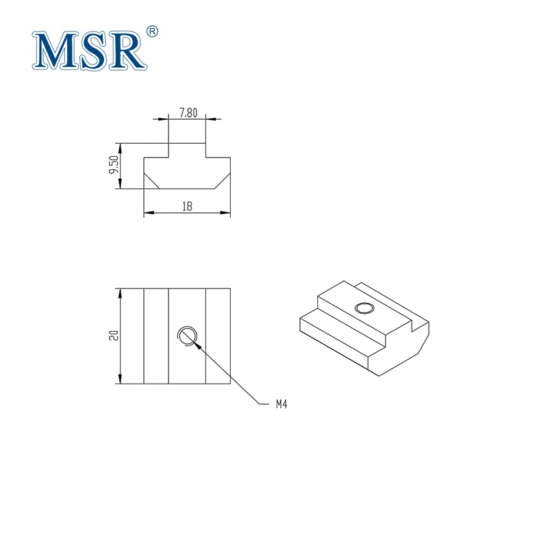 Msr Good Quality M4 a Style Steel Slide-in T-Nuts Steel Zinc Plated Nuts for Ob40 Aluminum Profile