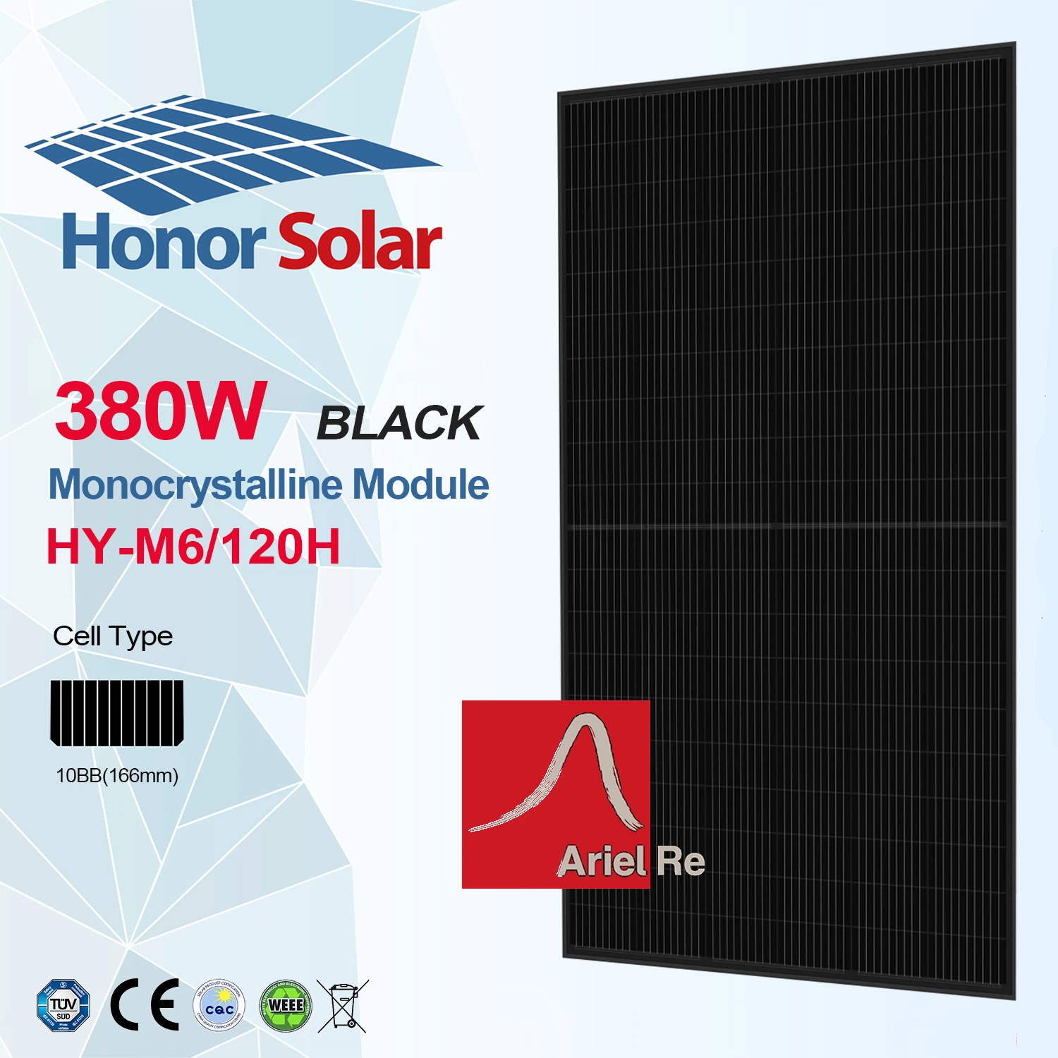 380W PV células solares Panel Monocristalino Facial módulo para Solar Sistema