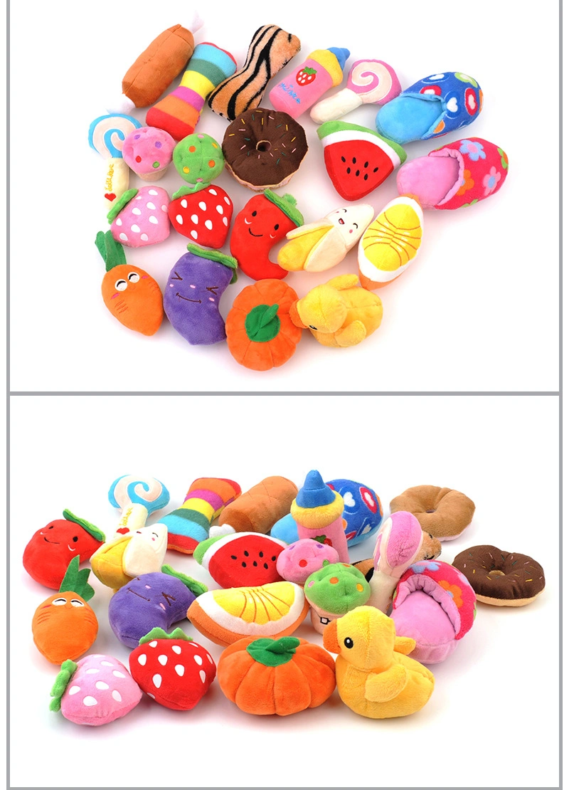 Almofada macia para cão de peluche para fruta e legumes com simulação de brinquedo Brinquedo de cão Sound Banana Lollipop