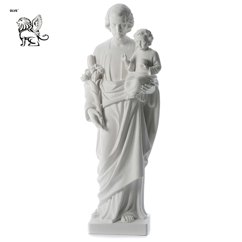 Church Outside Decoration Hand Carving Life Size Saint Joseph White Marble Sculpture Mfsb-12