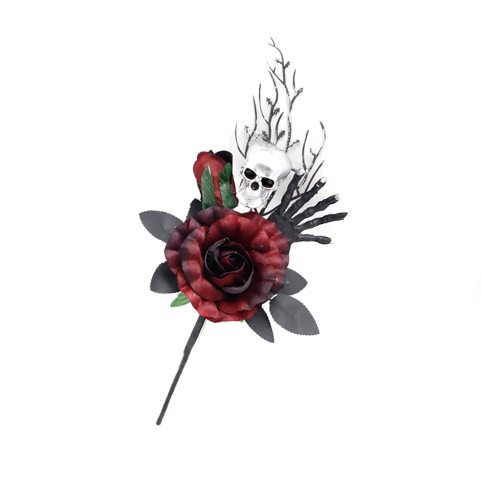 Scary Hand Grasping Skull Head Flower Branch Dark Rose Flower Branch Halloween Decoration Flower Branch