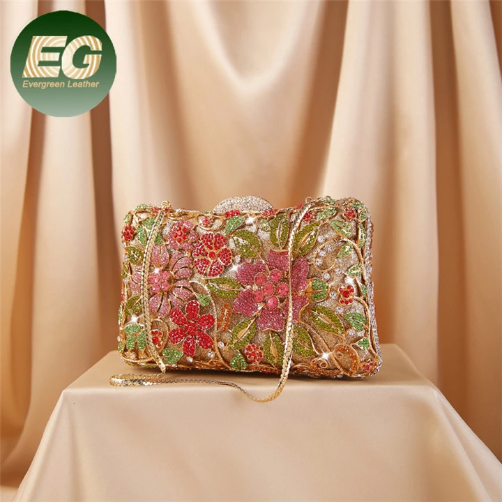 Leb1115 Wedding Party Women Floral Evening Bags Clutch Rhinestone Hand Bag Crystal Bag