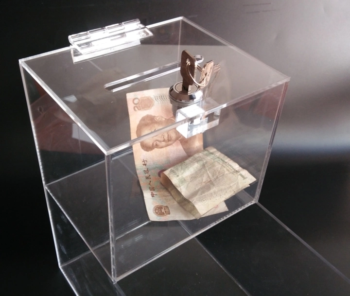 Clear Acrylic Charity Money Donation Box with Lock for Children School