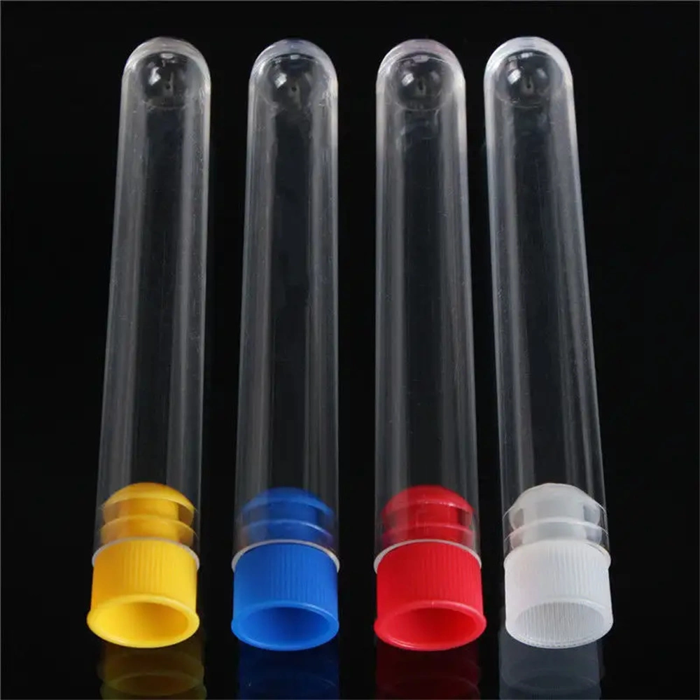 Lab Clear Plastic Test Tube Round Bottom Tube Vial with Cap Office Lab Experiment Supplies