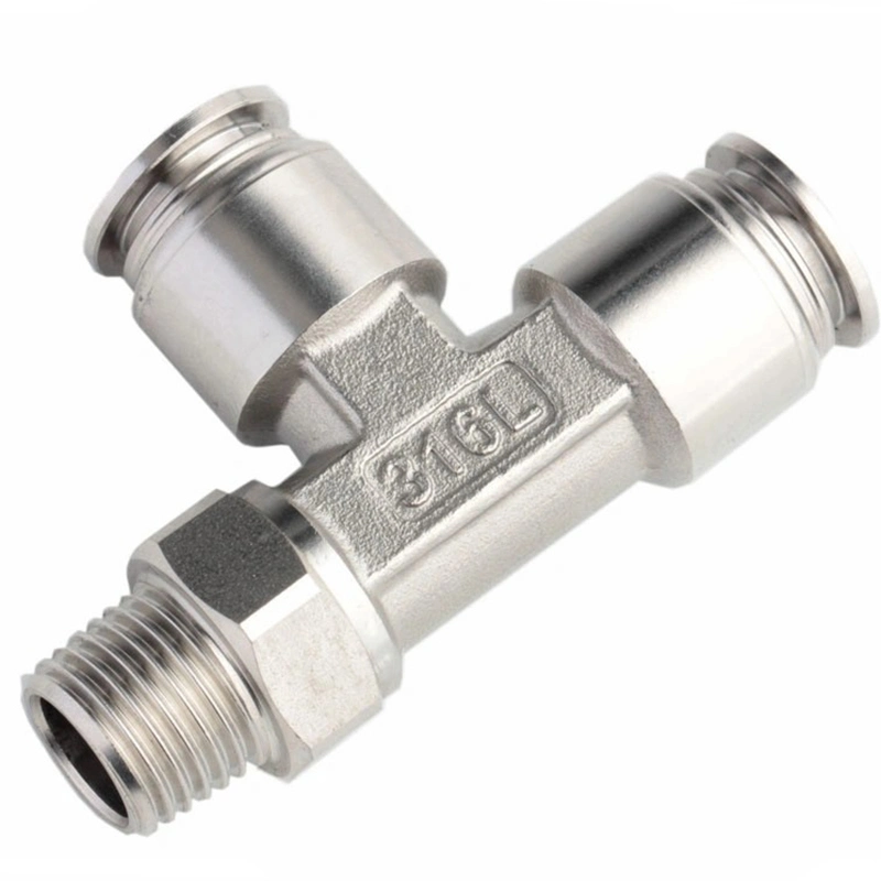 Male Branch Tee Stainless Steel Inox SS316L Pneumatic External Thread Push in Fittings