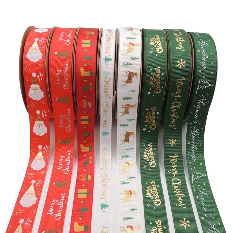 Wholesale/Supplier Custom Printed Single Face Grosgrain Ribbon for Wrapping Gift/ Decoration/ Garments/ Christmas Gifts Box Bows