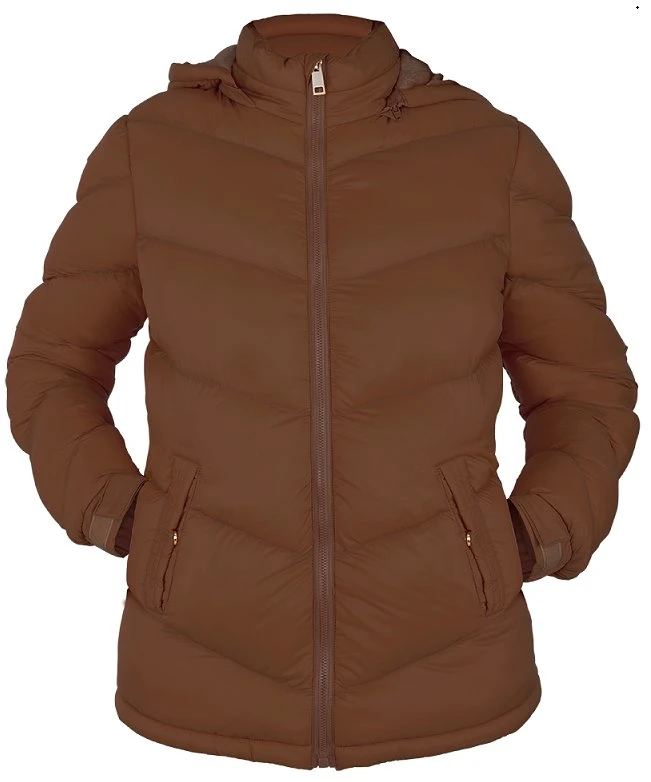 Ladies Puffer Jacket Women&prime; S Padding Fashionf Fake Down Zip-up Warm Coat with Hood Clothing Apparel