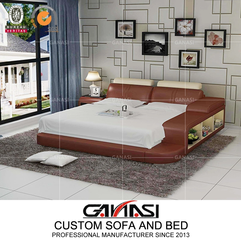 Muebles de estilo europeo de hotel King Size/Queen Size Leather Bed Sets Con soporte nocturno