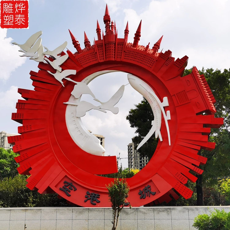 Modern Red Stainless Steel Outdoor Sculpture Rose Flowers with Corrosion Stability