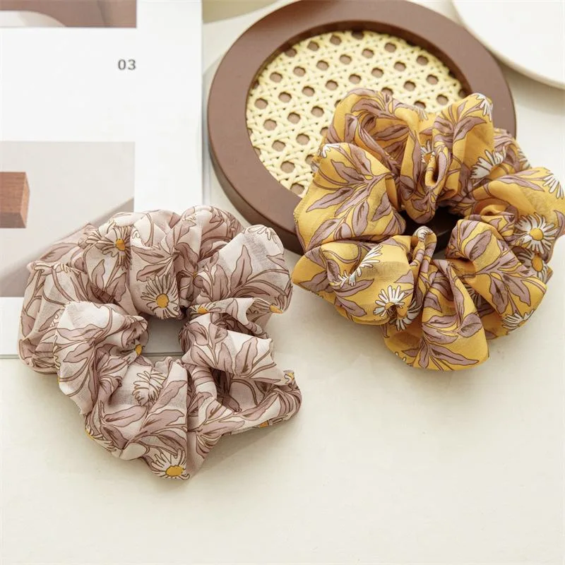 Korean New Style Fashion Girls Print Flower Big Scrunchies elegante Acessórios de cabelo para mulher com elástico de grandes dimensões