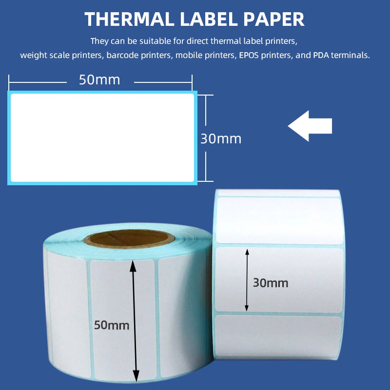 Populares Etiquetas autoadhesivas de buena calidad etiqueta térmica de 60mm X 40 la parte inferior del adhesivo de color azul