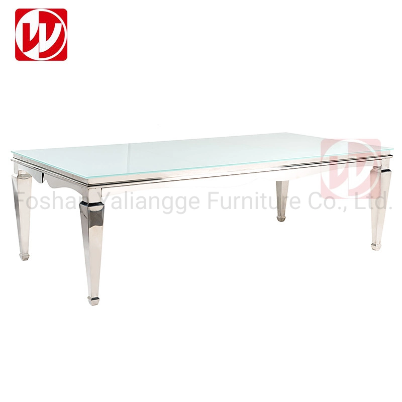 Modern Home Furniture Rectangle White Glass Top Banquet Restaurant Table Mirror Dining Table