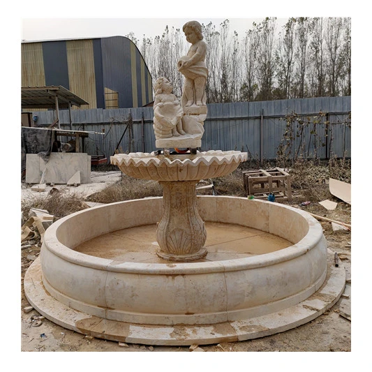 Classic Design Natural Yellow Marble Stone Fountain for Garden Outdoor Decoration