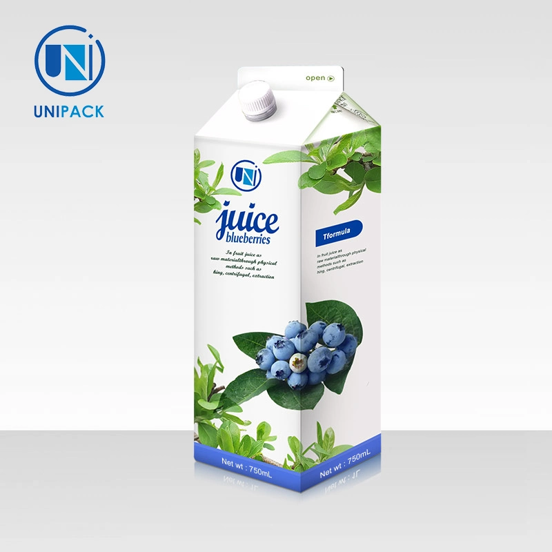 Unipack zumo envasado de leche en cartón de embalaje de cartón impresión personalizables Gable Top