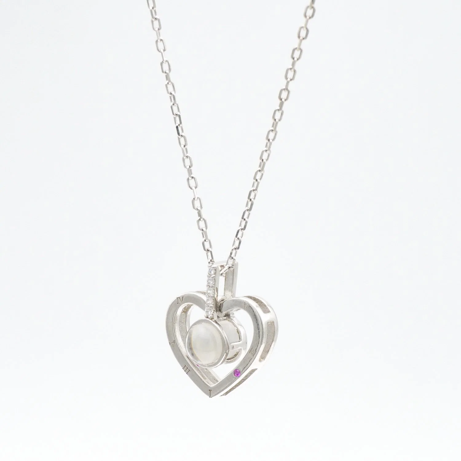 Hot Custom Pretty Fashion Jewelry Rhodium Silver Necklace with Diamond Heart Pendant