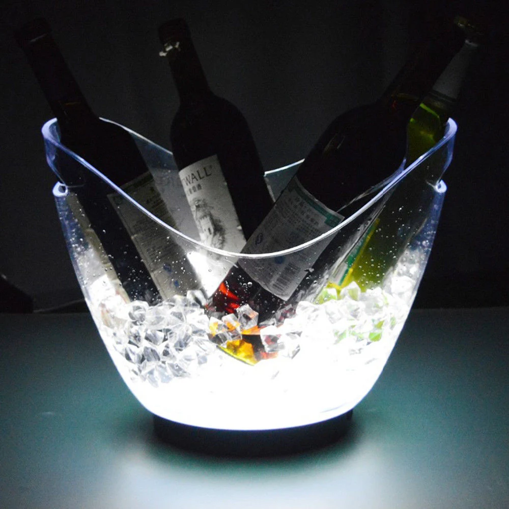 Cubo de hielo de plástico con asas LED luces Chiller vino