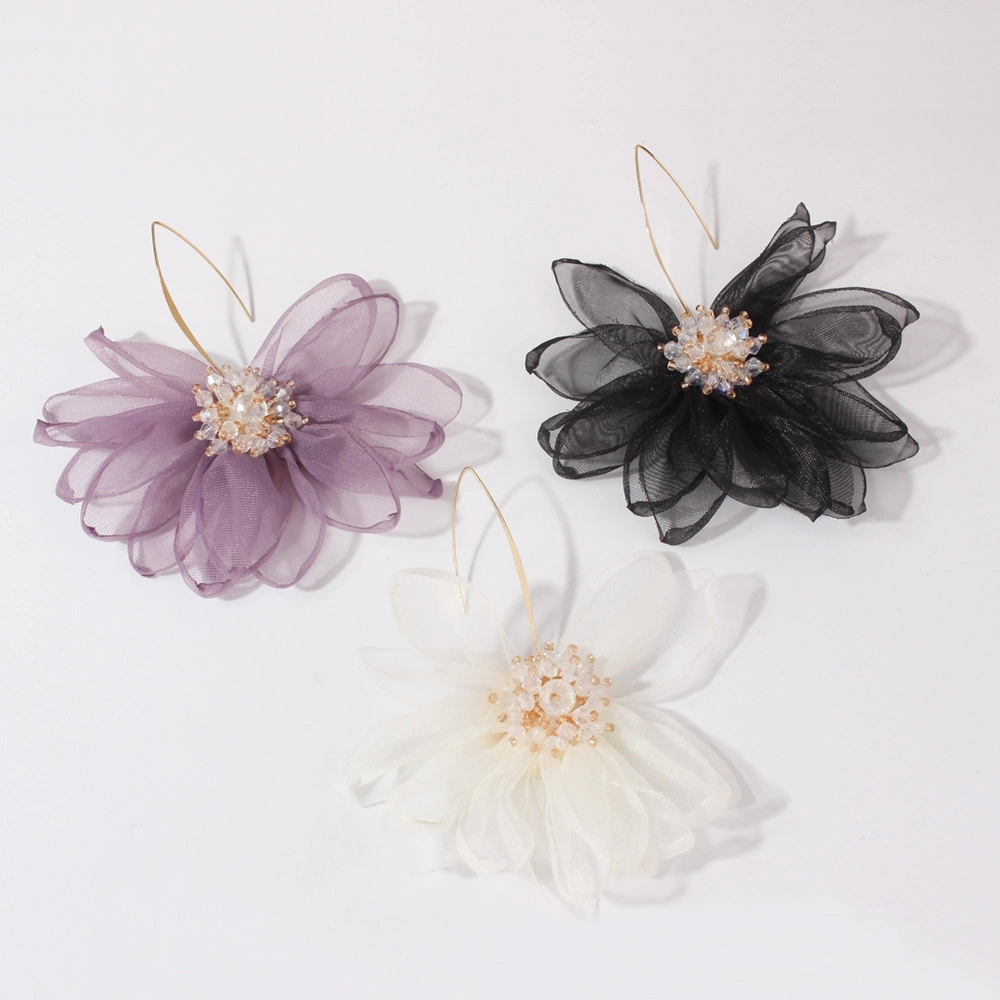 Holiday Style Fairy Fabric Big Petal Flower Sen Female Korean Temperament Fresh Earrings