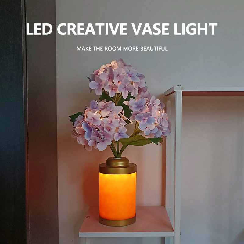 Cross-Border Warm and Modern Minimalist Bedroom Bedside Night Light USB Connection 5th Battery Creative LED Flower Vase Lamp Decorative Table Lighting