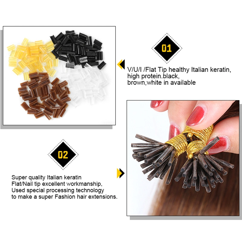 U Tip, I Tip, Flat Tip Italian Glue Human Pre-Bonded Hair Bondings Hair Extension 10% off Sample Customization