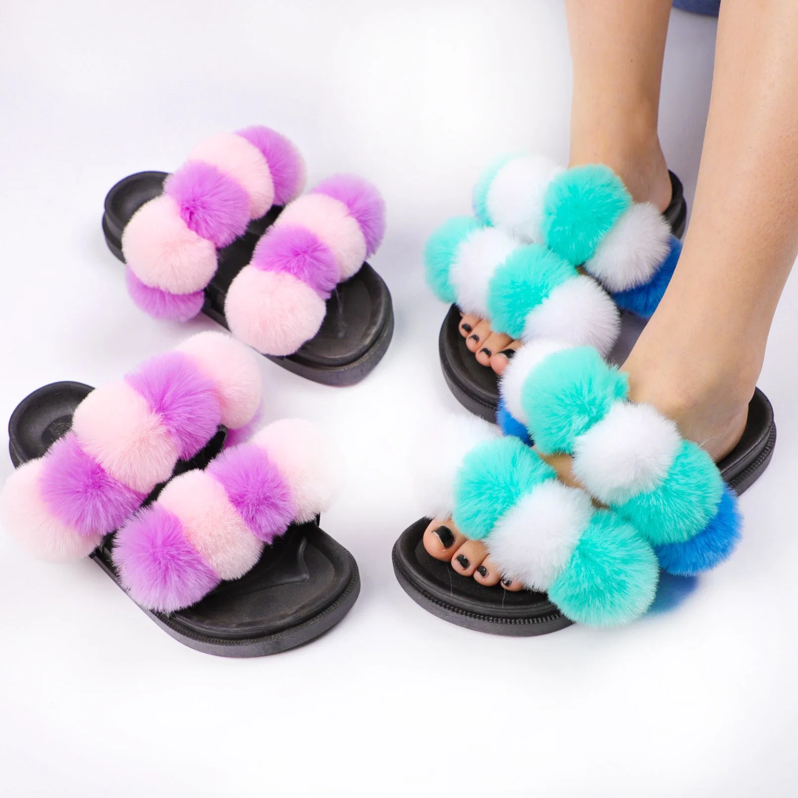 2021 Mujeres zapatos Dama de la Casa Hogar interior dormitorio cálido invierno Fox Faux Fur Furry Fuzzy zapatos suaves peluches de 30 colores