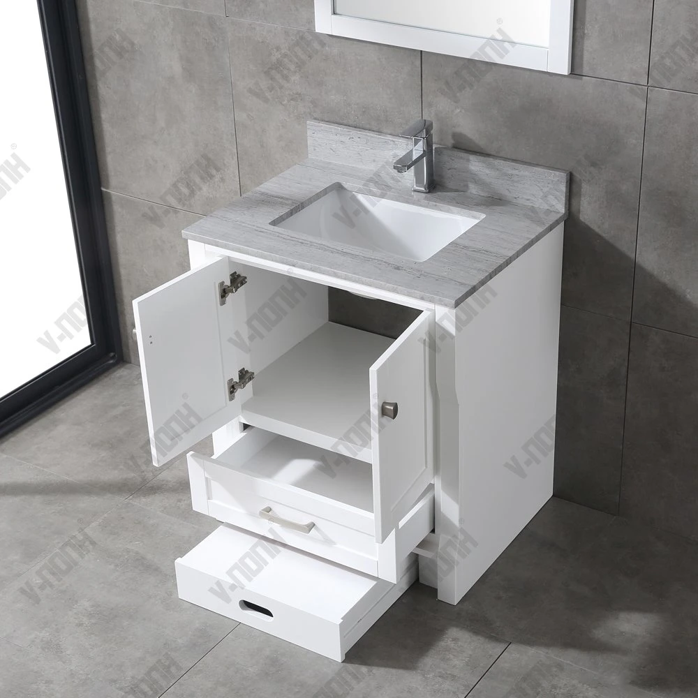 Modern Solid Wood Single Sink White Bathroom Storage Furniture