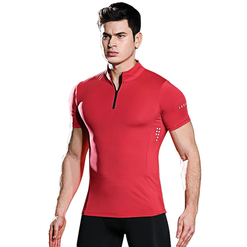 Custom Breathable Mesh Insert Slim Fit Short Sleeve Gym Top Shirts with Quarter Zipper, Mens Quick Dry Athletic Running T-Shirts Workout Performance Tee