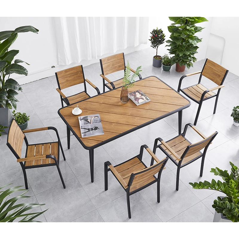Moderne Outdoor Gartenmöbel Kunststoff Holz und Aluminium Patio Dining Set Mit Tischstuhl