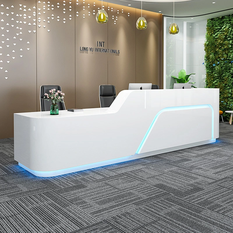 Minimal Office Furniture Sleek Reception Desk with LED Light Strip