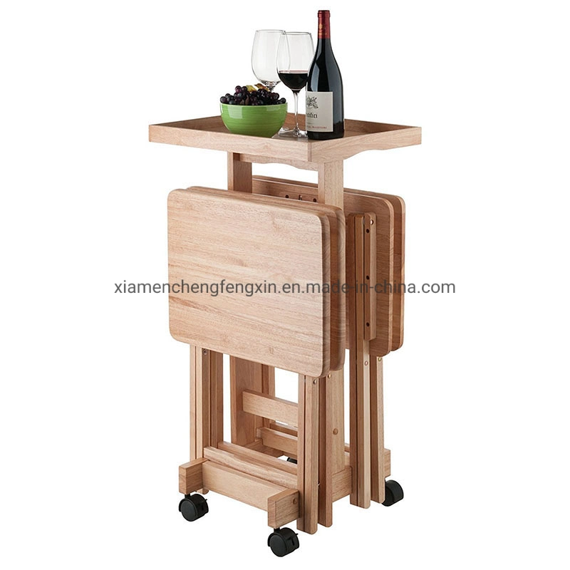 Foldable 6 Piece Wood Desk, Removable Bamboo Table Set with Serving Tray and Stand on Wheels Portable Furniture