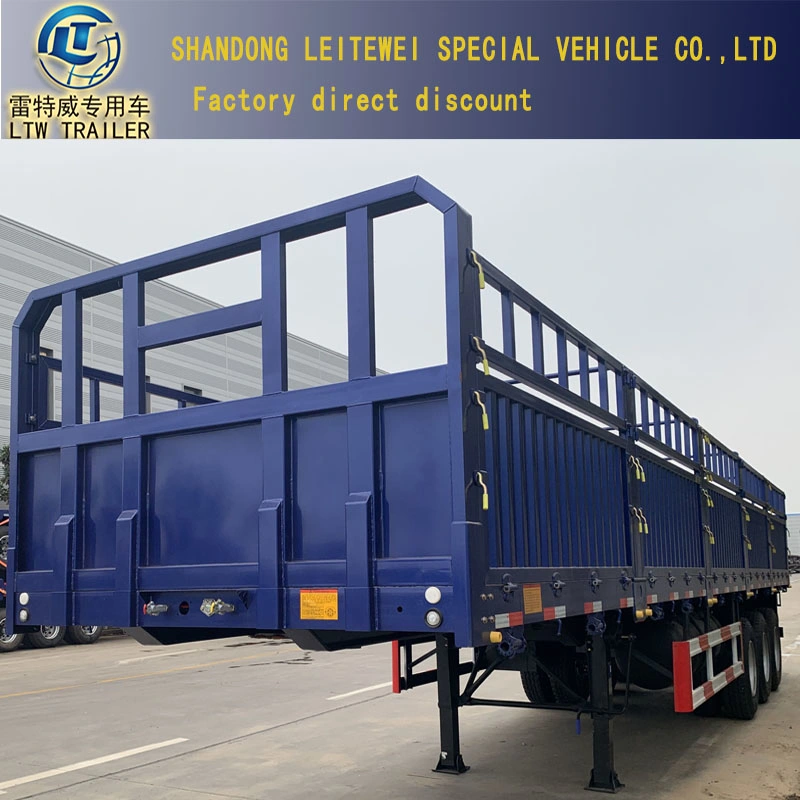 Heavy Truck Transport 3 Axles 50ton Loading Double Decker Fast Food Side Wall Fence Cargo High Side Fence Semi Truck Trailer