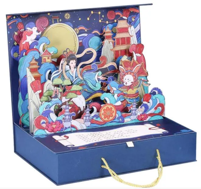 La impresión personalizada Mooncake tradicional Caja de regalo con tarjeta de papel 3D