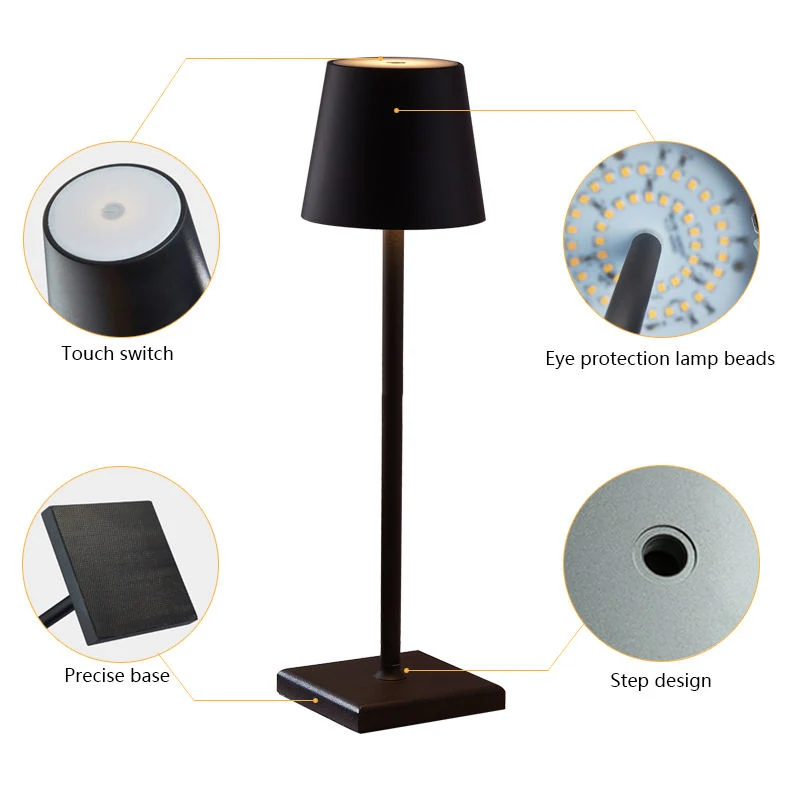 Candeeiro de mesa recarregável com proteção ocular para luz decorativa recarregável e metal