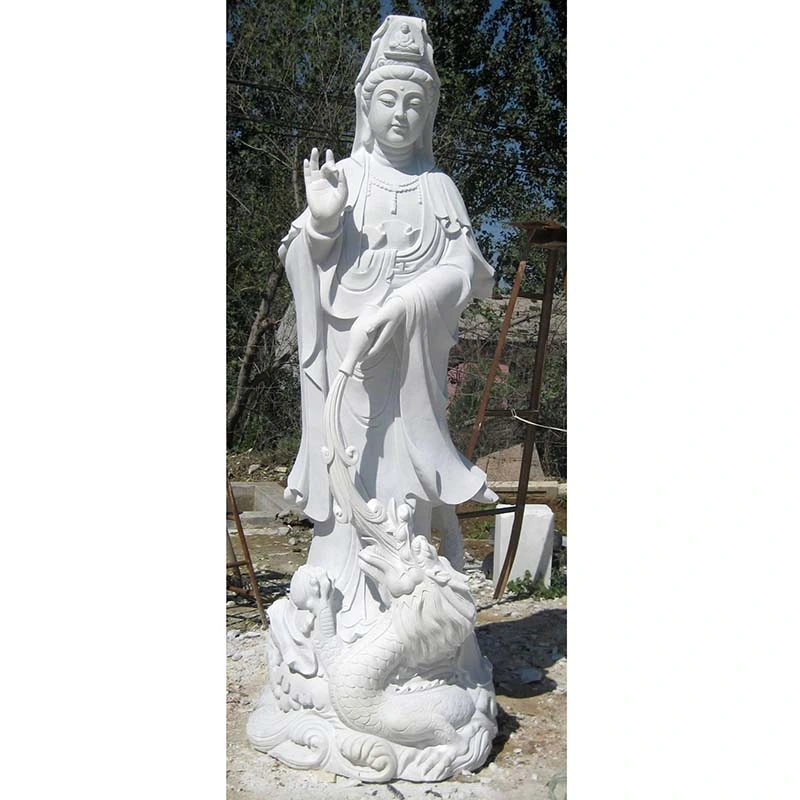 Custom Stone Carving Sculpture White Marble Guanyin Buddha Statue